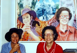 Florida artist Kyra’s double portrait of AC and the late Eleanor Tufts, with the two sitters in front of the final work
